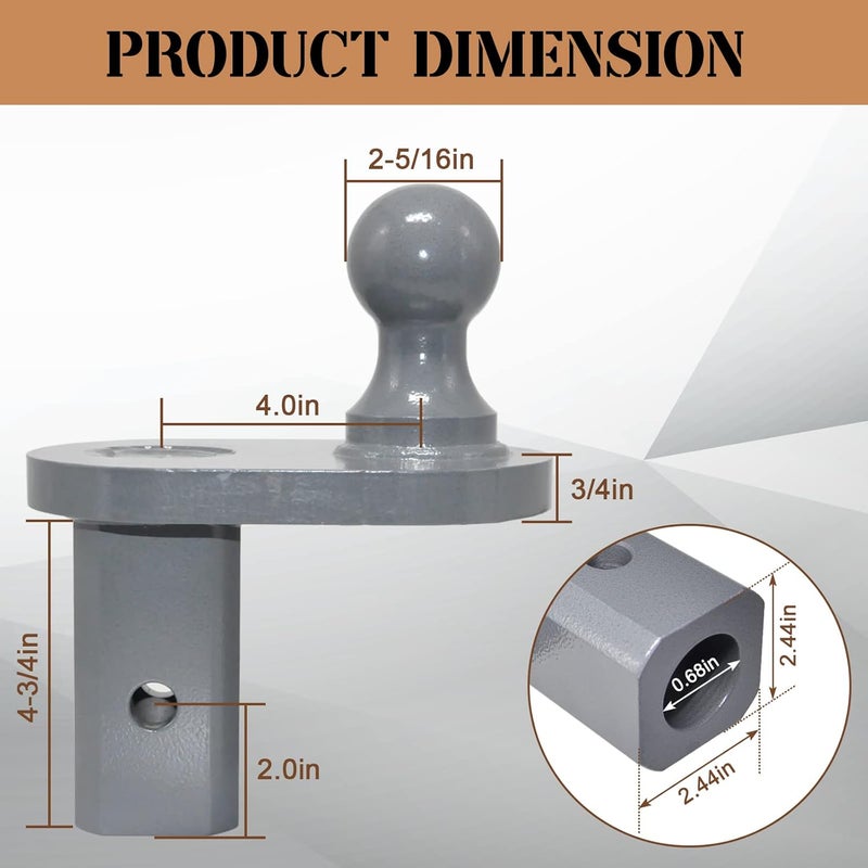 AUGSMIAR GNXA4085 Gooseneck Ball Extender, Heavy Trailer Hitch for B&W Trailer Hitches Turnoverball Gooseneck Hitch Extender, 4 Inches Offset, 20000 lbs GTW/ 5000 lbs VTW, 2-5/16 Inch Diameter Ball - Image 5